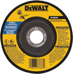 DeWALT - 30 Grit, 7" Wheel Diam, 1/8" Wheel Thickness, 7/8" Arbor Hole, Type 27 Depressed Center Wheel - Aluminum Oxide, 8,700 Max RPM, Compatible with Angle Grinder - Exact Tool & Supply