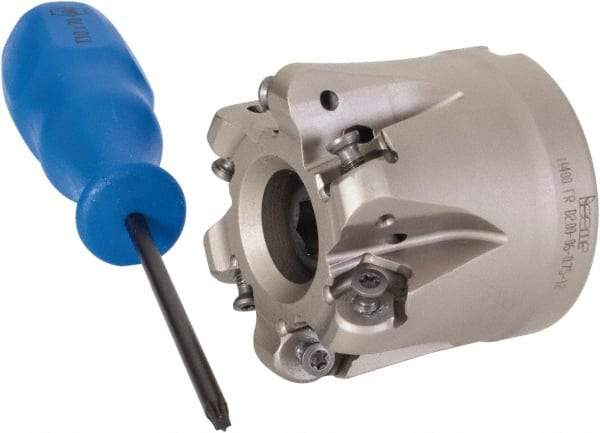 Iscar - 2" Cut Diam, 0.34" Max Depth, 3/4" Arbor Hole, 6 Inserts, H400 RNHU 1205 Insert Style, Indexable Copy Face Mill - H400 FR-12 Cutter Style, 1.77" High, Through Coolant, Series Helido - Exact Tool & Supply