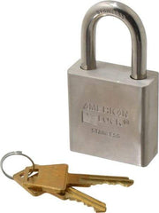 American Lock - 1-1/8" Shackle Clearance, Rekeyable Rekeyable Padlock - 5/16" Shackle Diam, Stainless Steel, with Stainless Steel (32D) Finish - Exact Tool & Supply