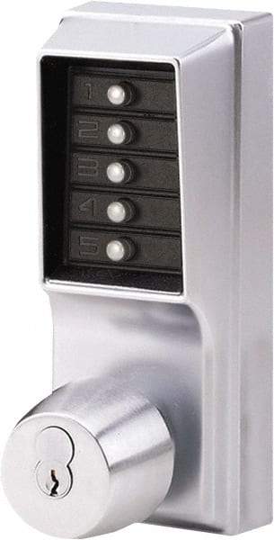 Kaba Access - 1-3/8 to 2-1/4" Door Thickness, Satin Chrome Pushbutton Knob Lockset - 2-3/4" Back Set, 1 Code, Zamak3, No Cylinder - Exact Tool & Supply