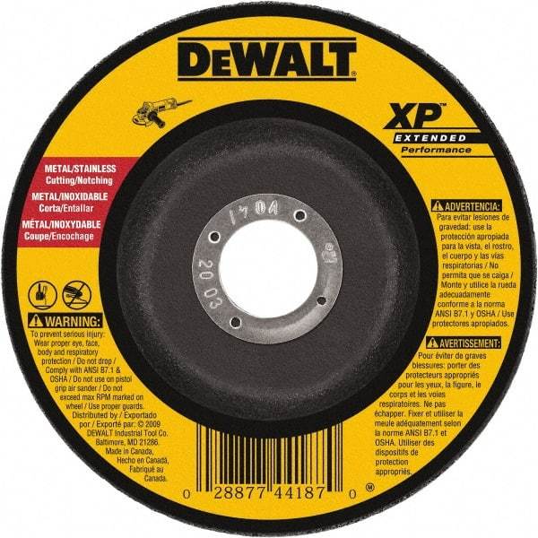 DeWALT - 24 Grit, 5" Wheel Diam, 1/8" Wheel Thickness, Type 27 Depressed Center Wheel - Zirconia Alumina, Resinoid Bond, 12,200 Max RPM, Compatible with Angle Grinder - Exact Tool & Supply