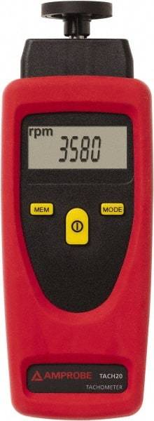 Amprobe - Accurate up to 0.02%, Contact and Noncontact Tachometer - 8 Inch Long x 9 Inch Wide x 1-3/4 Inch Meter Thick, 1 to 99,999 (Optical) and 19,999 (Mechanical) RPM Measurement - Exact Tool & Supply
