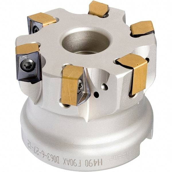 Iscar - 5 Inserts, 3" Cut Diam, 1" Arbor Diam, 0.472" Max Depth of Cut, Indexable Square-Shoulder Face Mill - 0/90° Lead Angle, 2" High, H490 AN.X 12 Insert Compatibility, Through Coolant, Series Helido - Exact Tool & Supply
