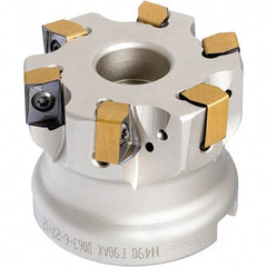 Iscar - 4 Inserts, 2-1/2" Cut Diam, 1" Arbor Diam, 0.472" Max Depth of Cut, Indexable Square-Shoulder Face Mill - 0/90° Lead Angle, 1-3/4" High, H490 AN.X 12 Insert Compatibility, Through Coolant, Series Helido - Exact Tool & Supply