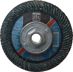 PFERD - 40 Grit 4-1/2" Diam 5/8-11 Center Hole Type 27 Zirconia Alumina Flap Disc - 13,300 Max RPM, Coated, Coarse Grade - Exact Tool & Supply
