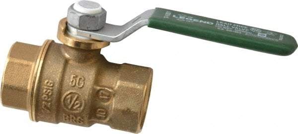 Legend Valve - 1/2" Pipe, Full Port, Brass Full Port Ball Valve - Bi-Directional, FNPT x FNPT Ends, Quarter Turn Handle, 600 WOG, 150 WSP - Exact Tool & Supply
