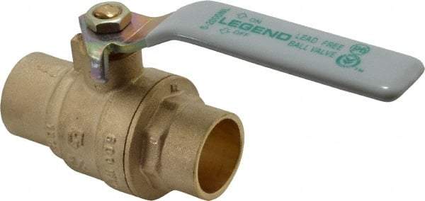 Legend Valve - 3/4" Pipe, Full Port, Brass Full Port Ball Valve - Bi-Directional, Sweat Ends, Quarter Turn Handle, 600 WOG, 150 WSP - Exact Tool & Supply