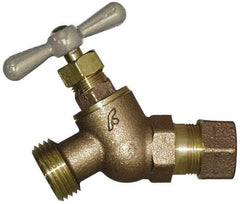 Legend Valve - 1/2" Pipe, 125 psi WOG Rating, Brass Hose Bibb, Stop Valve - T Handle, MGHT End Connections, Use with Potable Water Applications - Exact Tool & Supply