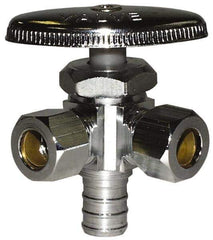 Legend Valve - NPT 1/2 Inlet, 110 Max psi, Chrome Finish, Rubber Water Supply Stop Valve - 3/8 Compression Outlet, Straight, Silver Handle, For Use with Potable Water Applications - Exact Tool & Supply