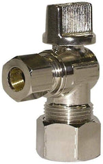 Legend Valve - PEX 1/2 Inlet, 125 Max psi, Chrome Finish, Carbon Steel Water Supply Stop Valve - 3/8 Compression Outlet, Angle, Silver Handle, For Use with Potable Water Applications - Exact Tool & Supply