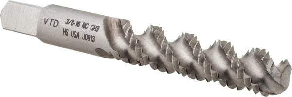 Made in USA - 3/8-16 UNC 3 Flute 3B Bottoming Spiral Flute Tap - High Speed Steel, TiN Finish, 2-15/16" OAL, Right Hand Flute, Right Hand Thread, H3 - Exact Tool & Supply