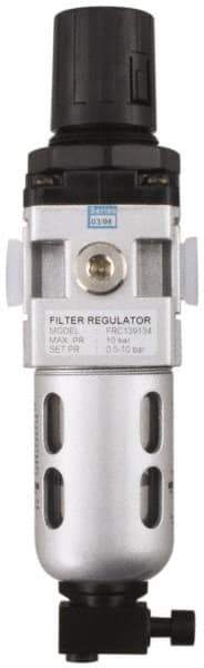 PRO-SOURCE - 1/2" NPT Port Standard 1 Piece Filter/Regulator FRL Unit - Polycarbonate Bowl, 106 SCFM, 145 Max psi, 112" High, Automatic Drain - Exact Tool & Supply