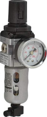 PRO-SOURCE - 1/8" NPT Port Miniature 1 Piece Filter/Regulator FRL Unit - Polycarbonate Bowl, 14 SCFM, 145 Max psi, 6.69" High, Manual Drain - Exact Tool & Supply
