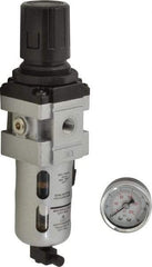 PRO-SOURCE - 1/4" NPT Port Intermediate 1 Piece Filter/Regulator FRL Unit - Polycarbonate Bowl, 63 SCFM, 145 Max psi, 8.66" High, Manual Drain - Exact Tool & Supply