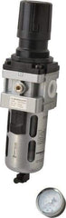 PRO-SOURCE - 1/2" NPT Port Standard 1 Piece Filter/Regulator FRL Unit - Polycarbonate Bowl, 106 SCFM, 145 Max psi, 112" High, Manual Drain - Exact Tool & Supply