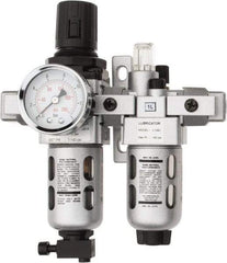 PRO-SOURCE - 1/8" NPT Port Miniature 2 Piece Filter/Regulator-Lubricator FRL Unit - Polycarbonate Bowl, 14 SCFM, 145 Max psi, 6.69" High, Manual Drain - Exact Tool & Supply