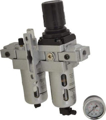 PRO-SOURCE - 1/4" NPT Port Intermediate 2 Piece Filter/Regulator-Lubricator FRL Unit - Polycarbonate Bowl, 53 SCFM, 145 Max psi, 8.66" High, Manual Drain - Exact Tool & Supply