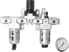 PRO-SOURCE - 1/8" NPT Port Miniature 3 Piece Filter-Regulator-Lubricator FRL Unit - Polycarbonate Bowl, 14 SCFM, 145 Max psi, 6.69" High, Manual Drain - Exact Tool & Supply