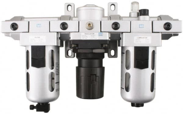 PRO-SOURCE - 1/4 NPT Intermediate 3 Pc Filter-Regulator-Lubricator FRL Unit with Pressure Gauge - Exact Tool & Supply
