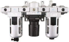 PRO-SOURCE - 3/8" NPT Port Intermediate 3 Piece Filter-Regulator-Lubricator FRL Unit - Polycarbonate Bowl, 71 SCFM, 145 Max psi, 8.66" High, Automatic Drain - Exact Tool & Supply