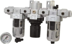 PRO-SOURCE - 3/8" NPT Port Intermediate 3 Piece Filter-Regulator-Lubricator FRL Unit - Polycarbonate Bowl, 71 SCFM, 145 Max psi, 8.66" High, Manual Drain - Exact Tool & Supply
