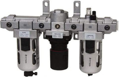 PRO-SOURCE - 1/2" NPT Port Standard 3 Piece Filter-Regulator-Lubricator FRL Unit - Polycarbonate Bowl, 106 SCFM, 145 Max psi, 112" High, Manual Drain - Exact Tool & Supply