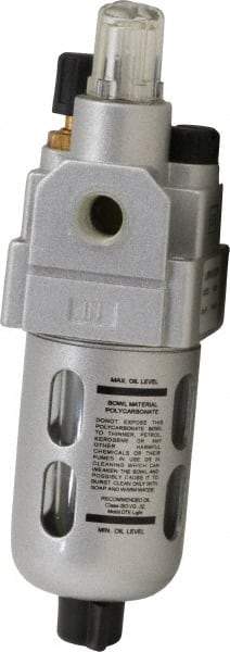 PRO-SOURCE - 1/8" NPT, 145 Max psi Miniature Modular Lubricator - Polycarbonate Bowl with Metal Guard, with Sight Glass, Cast Aluminum Body, 16 CFM, 140°F Max Temp, 1.57" Wide x 5.31" High - Exact Tool & Supply