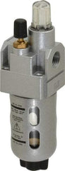 PRO-SOURCE - 1/4" NPT, 145 Max psi Miniature Modular Lubricator - Polycarbonate Bowl with Metal Guard, with Sight Glass, Cast Aluminum Body, 48 CFM, 140°F Max Temp, 1.57" Wide x 5.31" High - Exact Tool & Supply