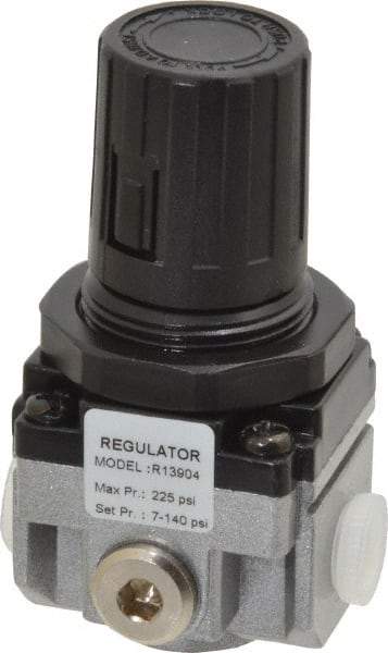 PRO-SOURCE - 1/8 NPT Port, 17 CFM, Aluminum Miniature Regulator - 7 to 145 psi Range, 220 Max psi Supply Pressure, 1/8" Gauge Port Thread, 1.56" Wide x 3.19" High - Exact Tool & Supply