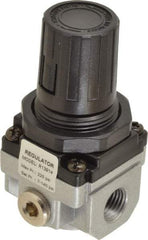 PRO-SOURCE - 1/4 NPT Port, 21 CFM, Aluminum Miniature Regulator - 7 to 145 psi Range, 220 Max psi Supply Pressure, 1/8" Gauge Port Thread, 1.56" Wide x 3.19" High - Exact Tool & Supply