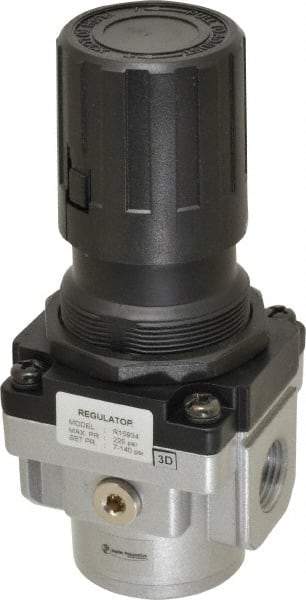 PRO-SOURCE - 1/2 NPT Port, 140 CFM, Aluminum Standard Regulator - 7 to 145 psi Range, 220 Max psi Supply Pressure, 1/8" Gauge Port Thread, 2-3/4" Wide x 6-1/2" High - Exact Tool & Supply