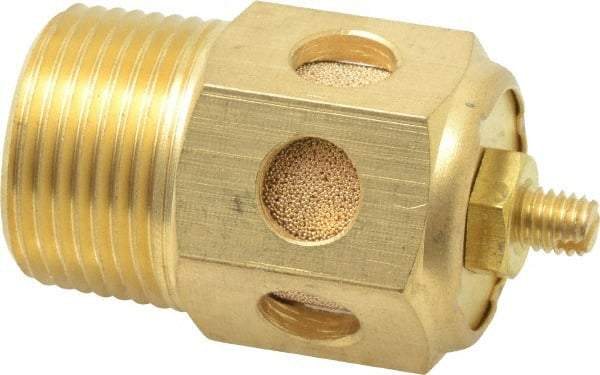 PRO-SOURCE - 3/4 Male NPT, 1-1/16" Hex, 2-3/8" OAL, Speed Control Muffler - 300 Max psi, 70 CFM, Brass - Exact Tool & Supply