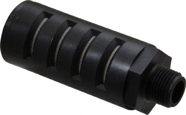 PRO-SOURCE - 3/8 Male NPT, 1" Hex, 3-27/64" OAL, Muffler - 150 Max psi, Glass Filled Nylon - Exact Tool & Supply
