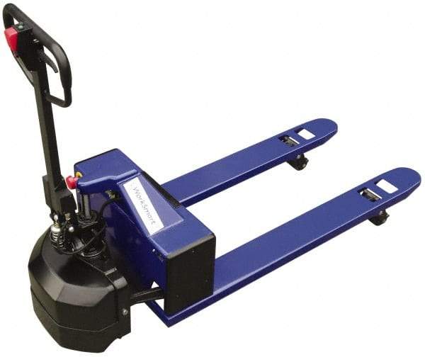 Value Collection - 2,200 Lb Capacity, 7-1/2" Lift Semi-Electric Pallet Truck - 3" Min Lift Height, 48" Fork Length x 27" Fork Width, 27" Overall Width - Exact Tool & Supply