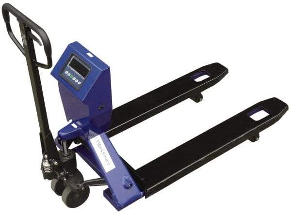 Value Collection - 4,400 Lb Capacity, 7" Lift Scale Pallet Truck - 3" Min Lift Height, 45-1/4" Fork Length x 27" Fork Width, 27-3/4" Overall Width - Exact Tool & Supply