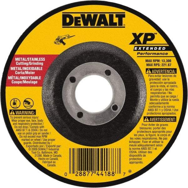 DeWALT - 24 Grit, 9" Wheel Diam, 1/8" Wheel Thickness, 7/8" Arbor Hole, Type 27 Depressed Center Wheel - Zirconia Alumina, Resinoid Bond, 6,600 Max RPM, Compatible with Angle Grinder - Exact Tool & Supply