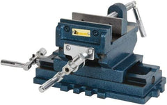 Interstate - 3-35/64" Jaw Opening Capacity x 1.18" Throat Depth, Horizontal Drill Press Vise - 4" Wide x 1.18" High Jaw, Cross Slide Base, Standard Speed, 8" OAL x 5.1" Overall Height, Cast Iron - Exact Tool & Supply