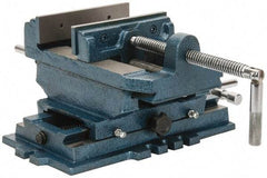 Interstate - 5-3/4" Jaw Opening Capacity x 1-1/2" Throat Depth, Horizontal Drill Press Vise - 6" Wide x 1-31/64" High Jaw, Cross Slide Base, Standard Speed, 11-1/2" OAL x 6.2" Overall Height, Cast Iron - Exact Tool & Supply
