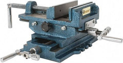 Interstate - 5-5/16" Jaw Opening Capacity x 1-5/16" Throat Depth, Horizontal Drill Press Vise - 5" Wide x 1-5/16" High Jaw, Cross Slide Base, Standard Speed, 10" OAL x 5.3" Overall Height, Cast Iron - Exact Tool & Supply