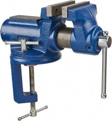 Gibraltar - 4" Jaw Width, 2-1/4" Opening Capacity, 2" Throat Depth, Cast Iron Stationary Bench Vise - Clamp-On Base Attachment - Exact Tool & Supply