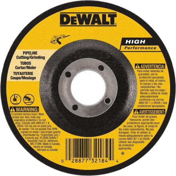 DeWALT - 24 Grit, 9" Wheel Diam, 1/8" Wheel Thickness, 7/8" Arbor Hole, Type 27 Depressed Center Wheel - Aluminum Oxide, 6,600 Max RPM, Compatible with Angle Grinder - Exact Tool & Supply