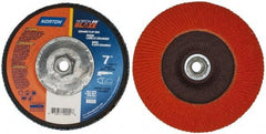 Norton - 80 Grit, 7" Disc Diam, 5/8-11 Center Hole, Type 27 Ceramic Flap Disc - Plastic Backing, Arbor Attaching System, Coated - Exact Tool & Supply
