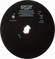 Norton - 13-3/4" Aluminum Oxide Cutoff Wheel - 0.098" Thick, 1-1/4" Arbor, 2,770 Max RPM, Use with Stationary Tools - Exact Tool & Supply