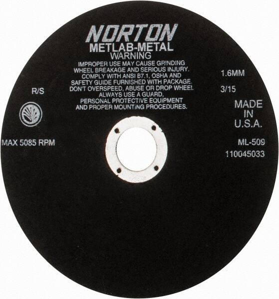 Norton - 9" Aluminum Oxide Cutoff Wheel - 0.063" Thick, 1-1/4" Arbor, 5,085 Max RPM, Use with Stationary Tools - Exact Tool & Supply