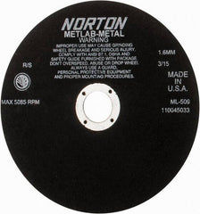 Norton - 9" Aluminum Oxide Cutoff Wheel - 0.063" Thick, 1-1/4" Arbor, 5,085 Max RPM, Use with Stationary Tools - Exact Tool & Supply