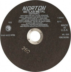 Norton - 9" Aluminum Oxide Cutoff Wheel - 0.063" Thick, 1-1/4" Arbor, 4,025 Max RPM, Use with Stationary Tools - Exact Tool & Supply