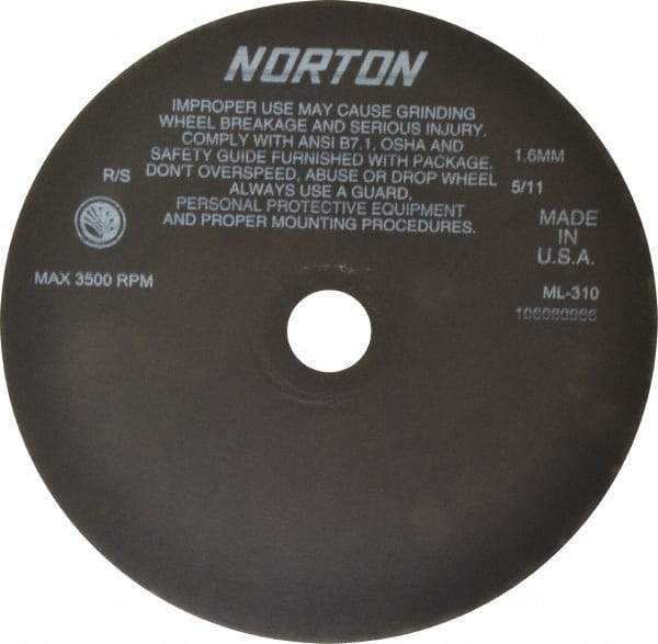 Norton - 10" Aluminum Oxide Cutoff Wheel - 0.063" Thick, 1-1/4" Arbor, 3,500 Max RPM, Use with Stationary Tools - Exact Tool & Supply