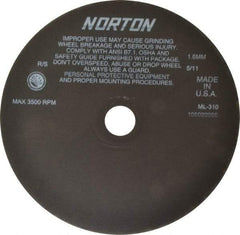 Norton - 10" Aluminum Oxide Cutoff Wheel - 0.063" Thick, 1-1/4" Arbor, 3,500 Max RPM, Use with Stationary Tools - Exact Tool & Supply