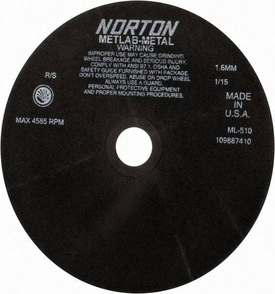Norton - 10" Aluminum Oxide Cutoff Wheel - 0.063" Thick, 1-1/4" Arbor, 4,585 Max RPM, Use with Stationary Tools - Exact Tool & Supply