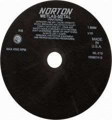 Norton - 10" Aluminum Oxide Cutoff Wheel - 0.063" Thick, 1-1/4" Arbor, 4,585 Max RPM, Use with Stationary Tools - Exact Tool & Supply